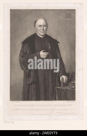 Portrait d'un évêque, peut-être Monseigneur Lamy, Frans Lauwers, d'après Jozef Marie Louis Janssens, imprimé en 1885 sur papier d'Anvers. gravure archevêque, évêque, etc (Catholique romain). personnages historiques Banque D'Images