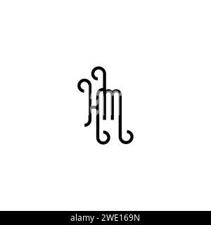 HM simple Curved concept initial logo design fond noir et blanc Illustration de Vecteur