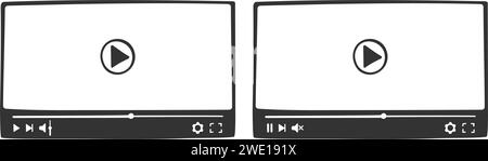 Interfaces de lecteur vidéo dans le style doodle. Écrans de film en ligne dessinés à la main avec barre de défilement et boutons. Modèles de fenêtre d'application multimédia pour la lecture de films. Illustration graphique vectorielle Illustration de Vecteur