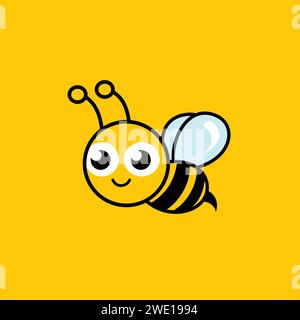 Un logo représentant une mascotte mignonne et caricaturale d'abeille bourdonnant et souriant joyeusement. Illustration de Vecteur