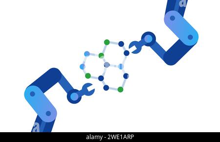 Nanotechnologie moléculaire molécules de polymère synthétique bras de robot édition de précision Illustration de Vecteur