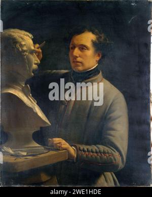 Alexis-Joseph Pérignon - Jean-Pierre Dantan (1800-1869), sculpteur, modelant le buste de Pérignon, en 1848 - P940 Banque D'Images