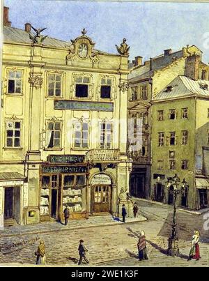 Alfred Kamienobrodzki - Lwów. Rynek, Pałac Lubomirskich. Banque D'Images