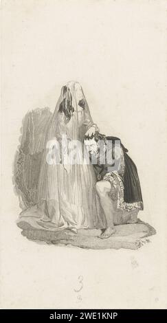 Jose Kneelt vers le bas pour Florinde, Henricus Wilhelmus Couwenberg, après Reinier Craeyvanger, 1838 impression Amsterdam papier gravure acier Hidden Love Banque D'Images