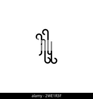 Nu simple Curved concept initial logo design fond noir et blanc Illustration de Vecteur