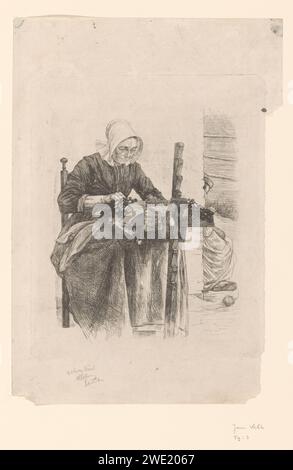 Côté travailleur dans 'Gravemoer, Jan Veth, 1885 papier imprimé gravure couture. dentelle Banque D'Images