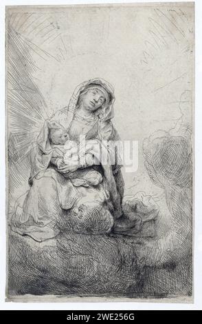 La Vierge et l'enfant dans les nuages, Rembrandt van Rijn, 1641 papier gravure / Drypoint Madonna (c'est-à-dire Marie avec le Christ-enfant) dans l'air, ou sur les nuages Banque D'Images