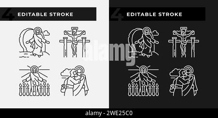 Icônes linéaires de la vie de Jésus-Christ définies pour le mode sombre et clair Illustration de Vecteur