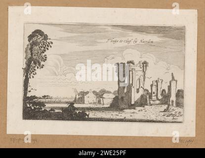 Vue de la ruine de huis ter Kleef près de Haarlem, Jan van de Velde (II), 1616 estampe sous ruine numérotée : 4. Imprimeur : Northern Netherlandspublisher : Amsterdam papier gravure paysage avec ruines. ruine d'une habitation, maison, château, etc Maison Ter Kleef Banque D'Images