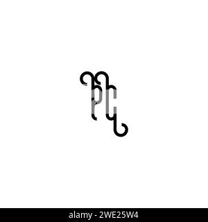 PC simple Curved concept initial logo design fond noir et blanc Illustration de Vecteur