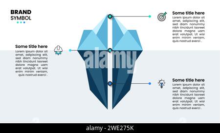 Modèle infographique avec icônes et 3 options ou étapes. Iceberg. Peut être utilisé pour la mise en page de flux de travail, diagramme, bannière, webdesign. Illustration vectorielle Illustration de Vecteur