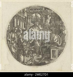 Esther Before Ahasverus, Monogrammist DDC, 1526 print Print of Silver plate, recto (2). La gravure sur papier des pays-Bas Ahasuerus tient son sceptre à Esther (Esther habituellement agenouillée) Banque D'Images