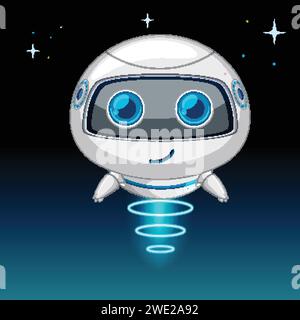 Mignon personnage robotique planant avec un sourire Illustration de Vecteur