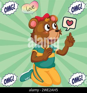 image vectorielle de style pop art de dessin animé mignon ours girl Illustration de Vecteur