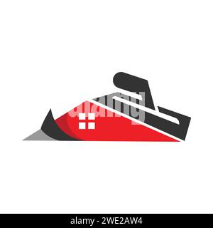 Vecteur de conception de logo de plâtrage de maison moderne. Logo de travail de maison extérieur et intérieur avec truelle de plâtrage et vecteur de conception de maison Illustration de Vecteur