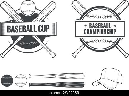 Baseball, badges sportifs, emblèmes, éléments et icônes. Jeu d'illustrations. Illustration de Vecteur