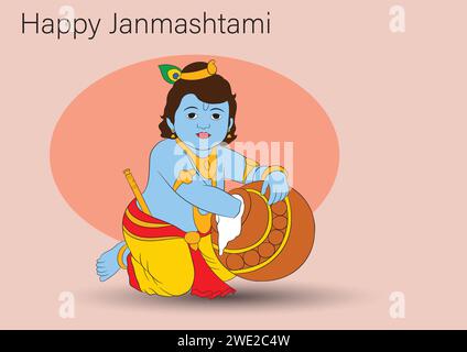 Joyeux Janmashtami. Célébration de la naissance de Krishna. Fête indienne traditionnelle Illustration de Vecteur