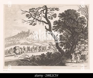 Céphalus en Procris, Nicolas Perelle, d'après Willem van Nieulandt (2), d'après Paul Brit, 1673 - 1695 print Paris papier gravure Procris donne céphalus le chien (Laelaps) et la lance magique qu'elle a reçu de Diana Banque D'Images