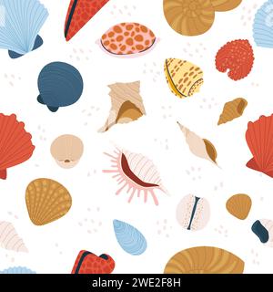 Motif Seashell Seamless. Éléments tropicaux et nautiques. Imprimé textile de conque sous-marine ou mollusque Illustration de Vecteur
