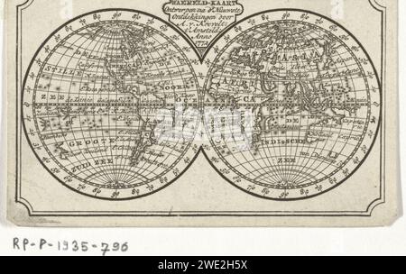 Carte du monde, Abraham van Krevelt, 1772 imprimer carte du monde avec l'hémisphère est et ouest. Carte de gravure papier Amsterdam du monde Banque D'Images