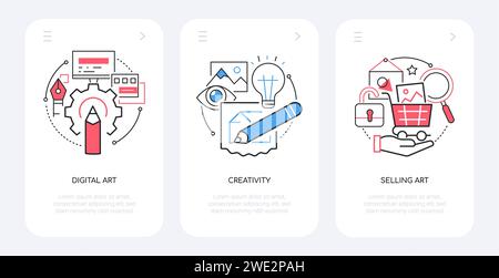 Art numérique et créativité - ensemble de bannières de style design de ligne Illustration de Vecteur