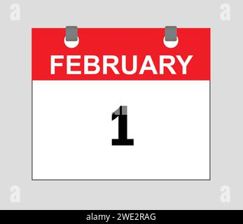 Février premier, icône Calendrier rouge et blanc, vecteur calendrier, symbole de date, icône Calendrier, Illustration de Vecteur