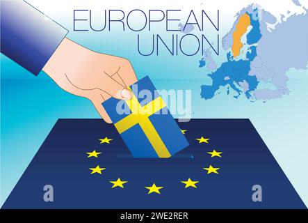 Union européenne, salle de vote, élections au Parlement européen, drapeau et carte de la Suède, illustration vectorielle Illustration de Vecteur