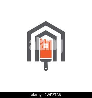 Design de logo de pinceau à la maison. Icône rénovation réparation Construction. Les icônes de logo de peinture à la maison et de rénovation peignent le modèle vectoriel de logo de maison Illustration de Vecteur