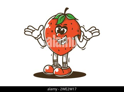 Illustration de personnage de mascotte de fraise heureuse en couleur rouge Illustration de Vecteur