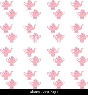 Théière antique rose et sucrier dans le style carton. Motif sans couture. Illustration vectorielle. Illustration vectorielle Illustration de Vecteur