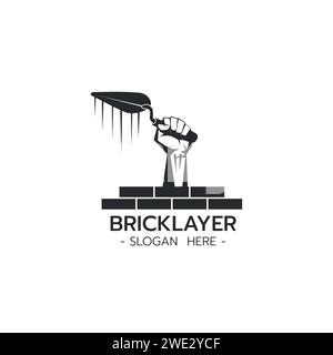 Logo Bricklayer avec main tenant Trowel Construction Building Concrete Cement concept sur fond blanc illustration vectorielle Illustration de Vecteur