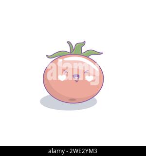 Mignon drôle de dessin animé de légumes de tomate style Kawaii, mascottes de légumes de tomate sur fond blanc illustration vectorielle Illustration de Vecteur