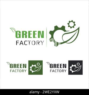 Green Factory Power Energy logo élément de conception, vecteur d'icône de feuilles, feuille verte éco créative avec modèle de concept de logo de clé sur vecteur blanc illustr Illustration de Vecteur