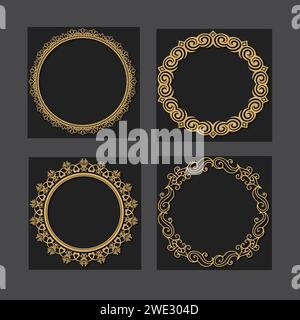 Cadre décoratif décoratif de luxe ornement floral doré illustration vectorielle bordure et diviseurs. Ornements dessinés à la main motif feuilles de fleurs Illustration de Vecteur