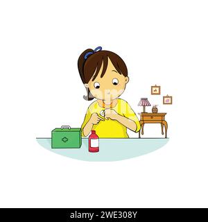 Bandage de fille et premiers soins pour le saignement isolé sur fond blanc Vector illustration Illustration de Vecteur