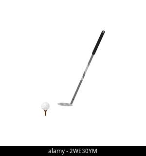 Mignon drôle de golf boule et bâton de golf Kawaii icône de personnage isolé sur fond blanc illustration vectorielle Illustration de Vecteur