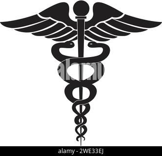 Signe médical, symbole médical, serpent médical Caduceus logo, signe Caduceus, caduceus - symbole médical, serpent icône médicale Noir Illustration de Vecteur