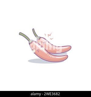 Mignon drôle de dessin animé de poivre de Chili chaud style Kawaii, mascottes de légumes de poivre de Chili sur fond blanc illustration vectorielle Illustration de Vecteur