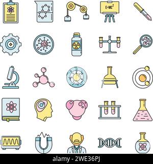 Jeu d'icônes de biophysique nucléaire. Contour ensemble d'icônes de vecteur de biophysique nucléaire couleur de ligne mince plat sur blanc Illustration de Vecteur