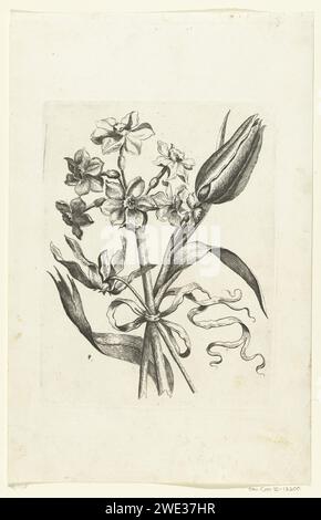 Trois fleurs, Une tulipe sur la droite, anonyme, après 1667 - 1701 imprimé d'une série de 12 magazines. Imprimeur : pays-Bas (éventuellement) après conception par : Netherlandspublisher : Amsterdam paper graving Banque D'Images