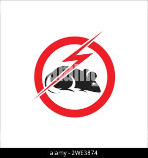 Rat en rouge interdisant le cercle d'étincelles. Signe anti-rat, icône de lutte antiparasitaire. Signe d'arrêt de lutte contre les ravageurs de rats sur l'illustration vectorielle de fond blanc Illustration de Vecteur