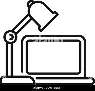 Vecteur de contour d'icône de travail d'ordinateur portable tardif. Heure par jour rapide actif. Pupitre de travail Illustration de Vecteur