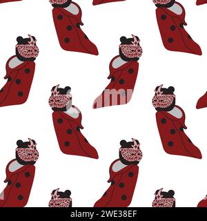 Personnage mignon dans un costume de carnaval d'une coccinelle mignonne. Motif sans couture. Illustration vectorielle. Illustration de Vecteur