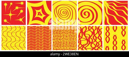 Ensemble de fonds abstraits rouges et jaunes dans un style psychédélique. Illustration vectorielle. Illustration de Vecteur