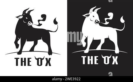 Image élégante du Ox , vache taureau, concept de conception de logo sur une illustration vectorielle de fond blanc et noir Illustration de Vecteur