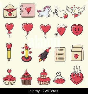 Définissez l'illustration vectorielle de collection d'éléments de valentine pour votre entreprise ou marque Illustration de Vecteur