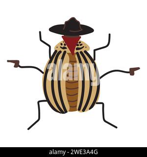 Le coléoptère de la pomme de terre du Colorado sous la forme d'un bandit de l'ouest sauvage. Icône simple dans le style de dessin animé. Illustration vectorielle Illustration de Vecteur