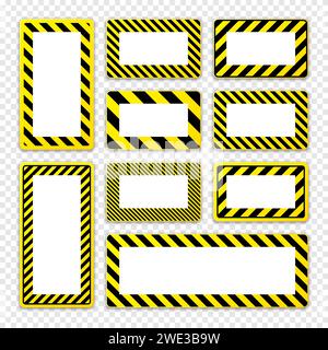 Divers panneaux d'avertissement vierges avec des lignes diagonales. Panneau rouge attention, danger ou attention, signalisation du chantier de construction. Panneau d'avis réaliste, avertissement Illustration de Vecteur