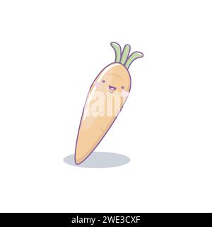 Mignon drôle de dessin animé végétal carotte style Kawaii, mascotte végétale carotte sur fond blanc illustration vectorielle Illustration de Vecteur