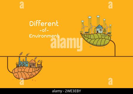 Les différents de l'usine de paysage environnemental et de la forêt, vert terre-écologie concept d'information verte avec l'écologie et la ville verte de l'énergie sa Illustration de Vecteur